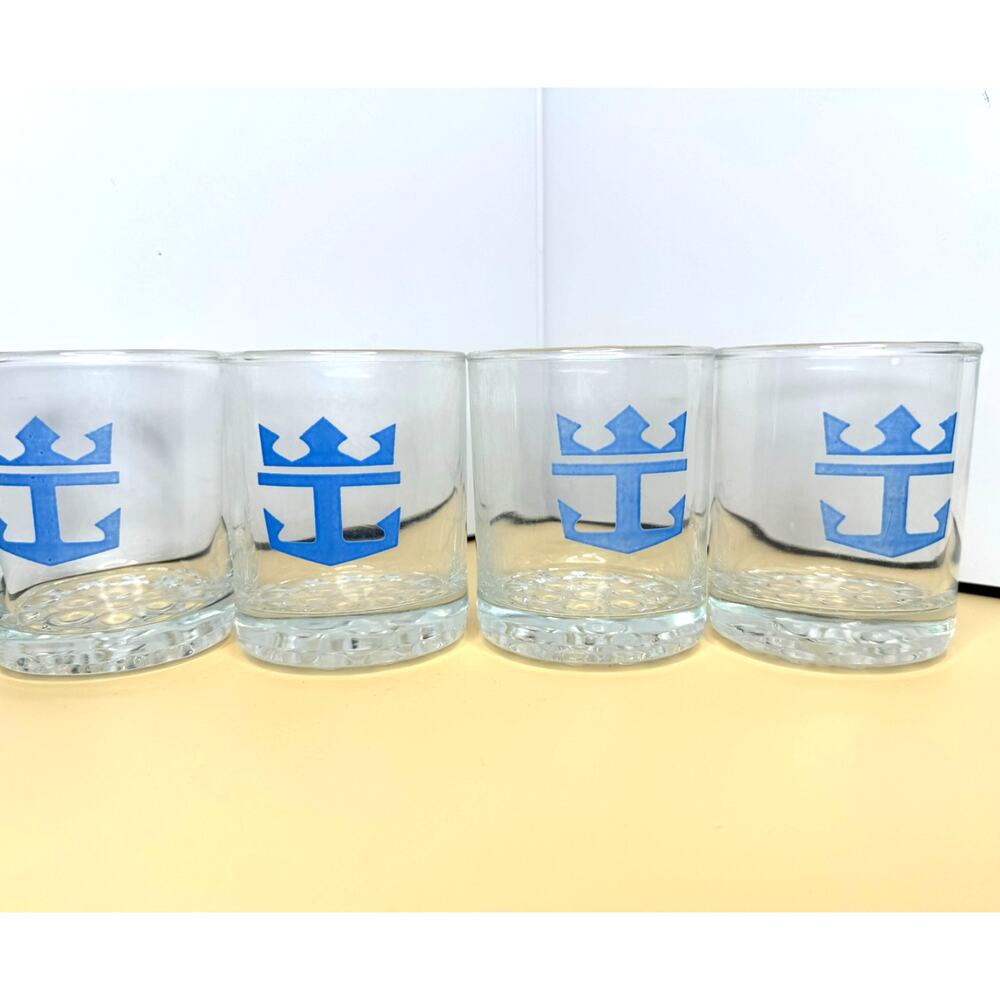 Vintage Royal Caribbean Cruise Line Single Blue Anchor Pebble Bottom Rocks Glass